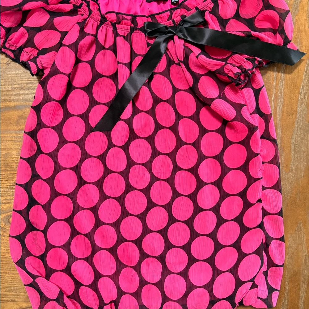 Tempted Hot Pink and Black Polka Dot Dress Top with Satin Bow